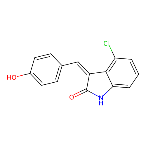 4-chloro-3-[(4-hydroxyphenyl)methylidene]-2,3-dihydro-1H-indol-2-one structure