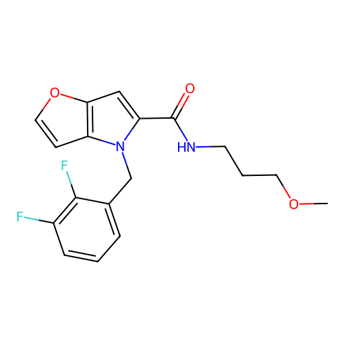 4-[(2,3-difluorophenyl)methyl]-N-(3-methoxypropyl)furo[3,2-b]pyrrole-5-carboxamide structure