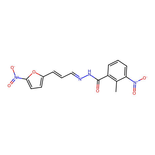 2-Methyl-3-nitrobenzoic acid (3-(5-nitro-2-furanyl)-2-propenylidene)hydrazide structure