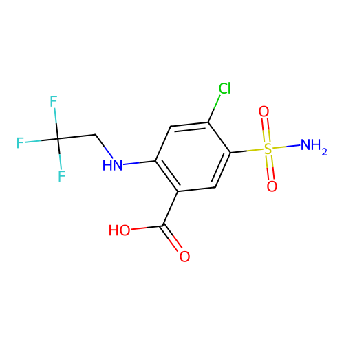 4-Chloro-N-(2,2,2-trifluoroethyl)-5-sulphamoylanthranilic acid structure