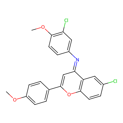6-chloro-N-(3-chloro-4-methoxy-phenyl)-2-(4-methoxyphenyl)chromen-4-imine structure
