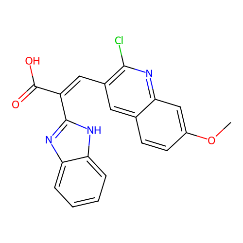 2-(1H-1,3-benzodiazol-2-yl)-3-(2-chloro-7-methoxyquinolin-3-yl)prop-2-enoic acid structure