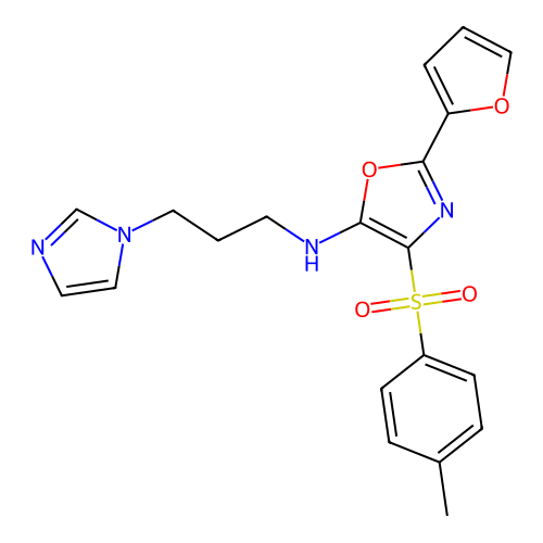 2-(furan-2-yl)-N-[3-(1H-imidazol-1-yl)propyl]-4-(4-methylbenzenesulfonyl)-1,3-oxazol-5-amine structure