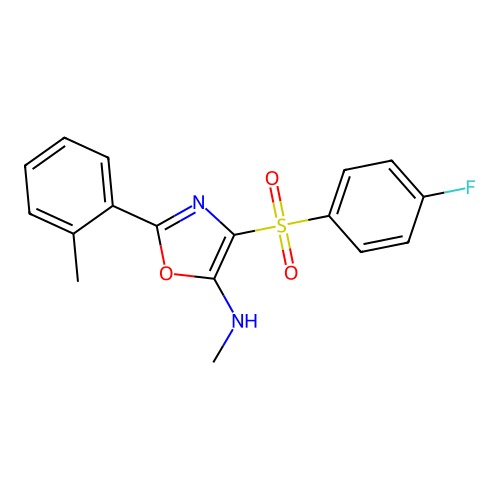 4-((4-fluorophenyl)sulfonyl)-N-methyl-2-(o-tolyl)oxazol-5-amine structure