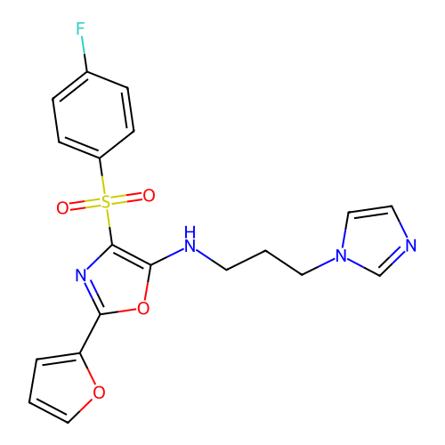 4-(4-fluorobenzenesulfonyl)-2-(furan-2-yl)-N-[3-(1H-imidazol-1-yl)propyl]-1,3-oxazol-5-amine structure