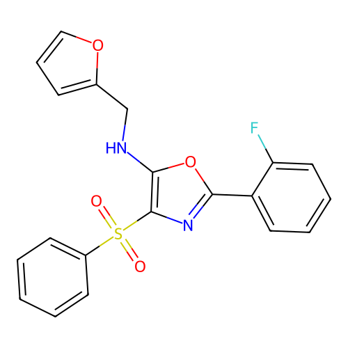 4-(benzenesulfonyl)-2-(2-fluorophenyl)-N-[(furan-2-yl)methyl]-1,3-oxazol-5-amine structure