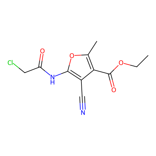 Ethyl 5-[(2-chloroacetyl)amino]-4-cyano-2-methyl-3-furancarboxylate structure