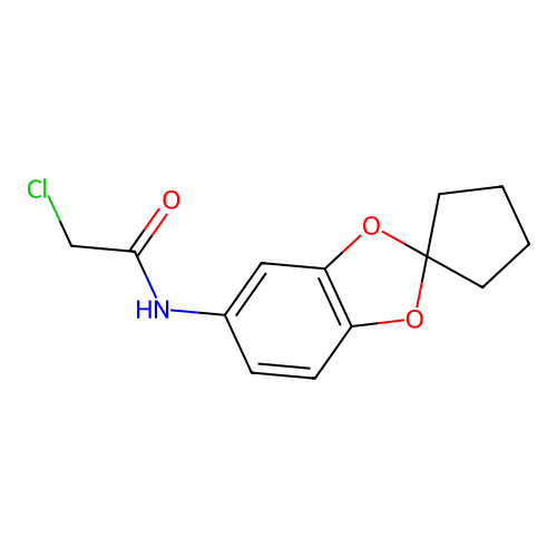 2-chloro-N-{spiro[1,3-benzodioxole-2,1'-cyclopentane]-6-yl}acetamide structure