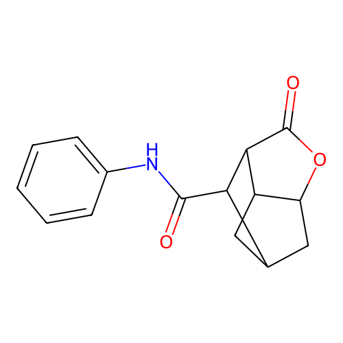 2-oxo-N-phenylhexahydro-2H-3,5-methanocyclopenta[b]furan-7-carboxamide structure
