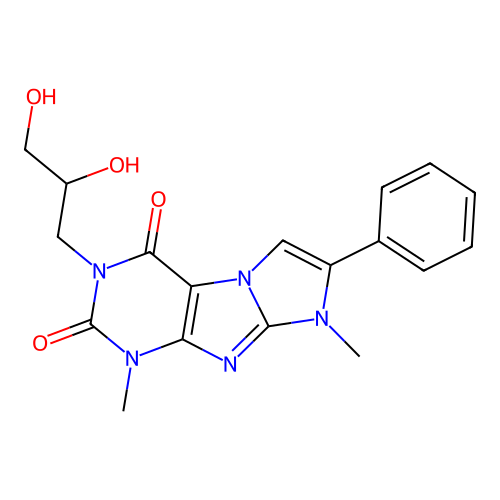 3-(2,3-Dihydroxypropyl)-1,8-dimethyl-7-phenyl-1H-imidazo(2,1-f)purine-2,4(3H,8H)-dione structure