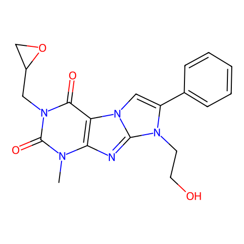 1H-Imidazo(2,1-f)purine-2,4(3H,8H)-dione, 8-(2-hydroxyethyl)-1-methyl-3-(oxiranylmethyl)-7-phenyl- structure