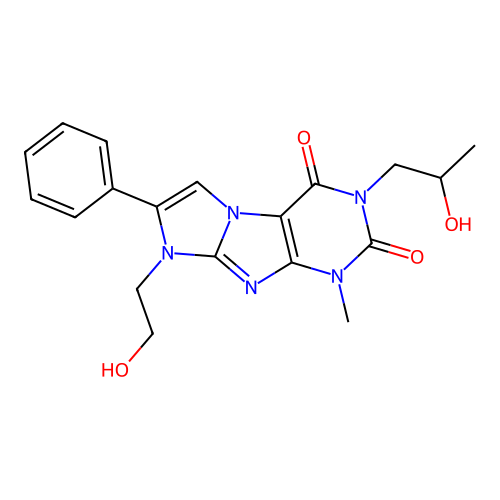 1H-Imidazo(2,1-f)purine-2,4(3H,8H)-dione, 8-(2-hydroxyethyl)-3-(2-hydroxypropyl)-1-methyl-7-phenyl- structure