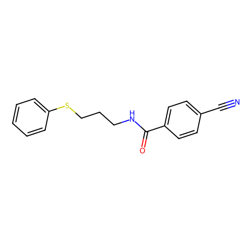 4-cyano-N-(3-phenylsulfanylpropyl)benzamide structure