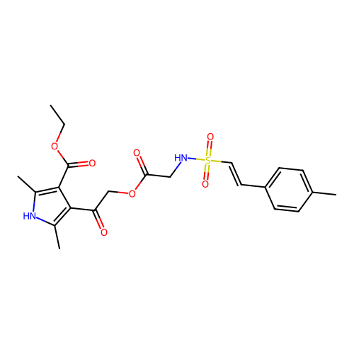 ethyl 2,5-dimethyl-4-[2-({2-[2-(4-methylphenyl)ethenesulfonamido]acetyl}oxy)acetyl]-1H-pyrrole-3-carboxylate structure