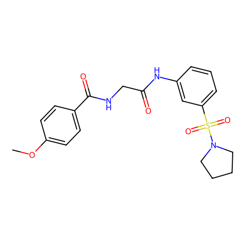 4-methoxy-N-[2-oxo-2-(3-pyrrolidin-1-ylsulfonylanilino)ethyl]benzamide structure