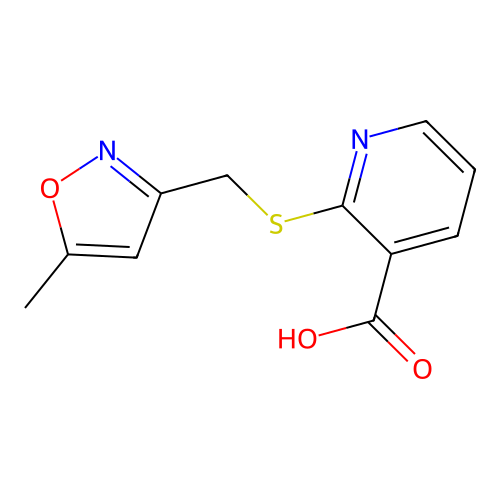 2-{[(5-Methyl-1,2-oxazol-3-yl)methyl]sulfanyl}pyridine-3-carboxylic acid structure