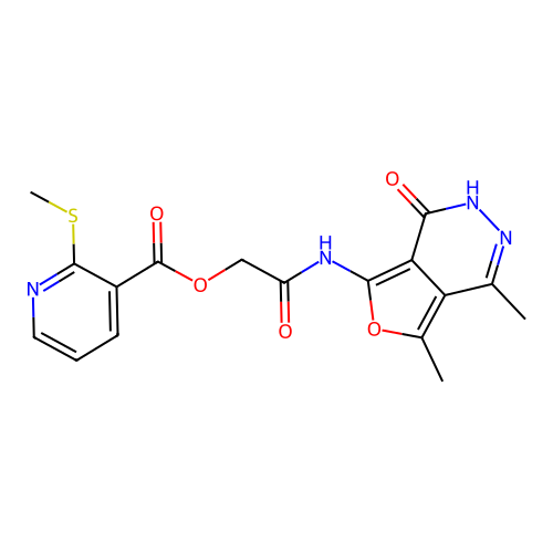 ({1,7-dimethyl-4-oxo-3H,4H-furo[3,4-d]pyridazin-5-yl}carbamoyl)methyl 2-(methylsulfanyl)pyridine-3-carboxylate structure