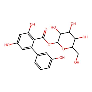 beta-D-Glucopyranose, 1-(3,3',5-trihydroxy(1,1'-biphenyl)-2-carboxylate) structure