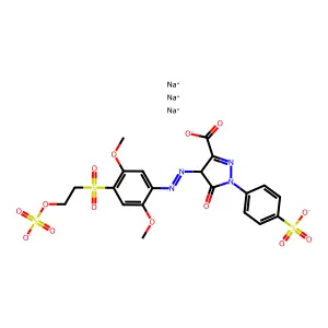 1H-Pyrazole-3-carboxylic acid, 4-((2,5-dimethoxy-4-((2-(sulfooxy)ethyl)sulfonyl)phenyl)azo)-4,5-dihydro-5-oxo-1-(4-sulfophenyl)-, sodium salt structure