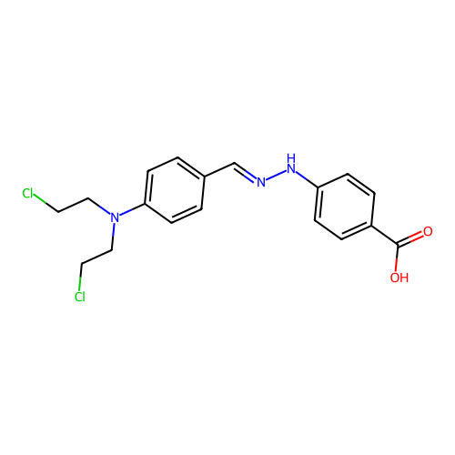 4-[2-[[4-[Bis(2-chloroethyl)amino]phenyl]methylidene]hydrazinyl]benzoic acid structure