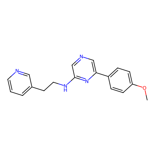 6-(4-methoxyphenyl)-N-[2-(3-pyridyl)ethyl]pyrazin-2-amine structure