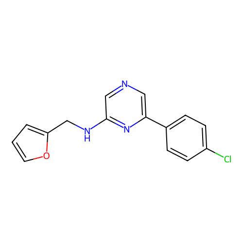 6-(4-chlorophenyl)-N-(2-furylmethyl)pyrazin-2-amine structure