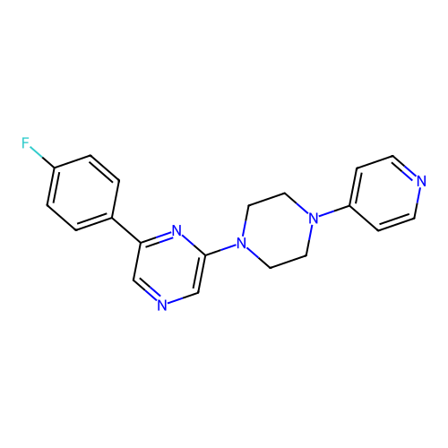 2-(4-Fluorophenyl)-6-[4-(4-pyridyl)piperazin-1-yl]pyrazine structure