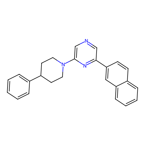 2-(2-Naphthyl)-6-(4-phenyl-1-piperidyl)pyrazine structure