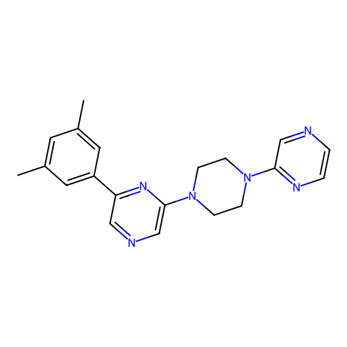 2-(3,5-Dimethylphenyl)-6-(4-pyrazin-2-ylpiperazin-1-yl)pyrazine structure