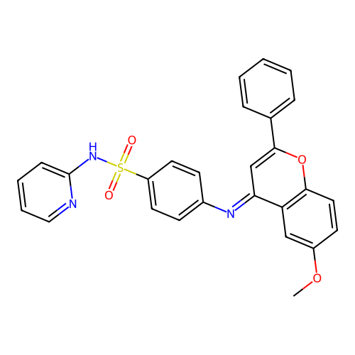 4-[(6-Methoxy-2-phenyl-4H-1-benzopyran-4-ylidene)amino]-N-2-pyridinylbenzenesulfonamide structure