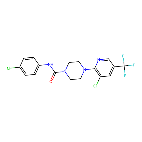 4-[3-chloro-5-(trifluoromethyl)pyridin-2-yl]-N-(4-chlorophenyl)piperazine-1-carboxamide structure