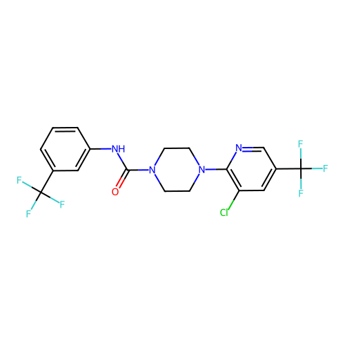 C18H15ClF6N4O structure