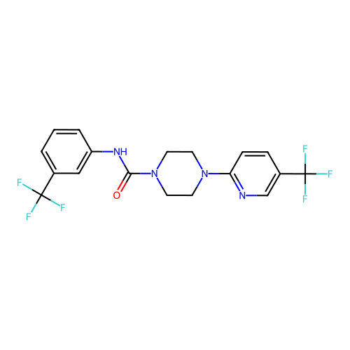 N-[3-(trifluoromethyl)phenyl]-4-[5-(trifluoromethyl)pyridin-2-yl]piperazine-1-carboxamide structure