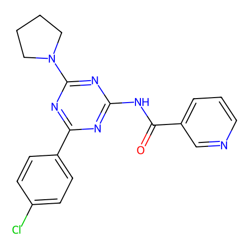 N-(4-(4-Chlorophenyl)-6-(1-pyrrolidinyl)-1,3,5-triazin-2-yl)-3-pyridinecarboxamide structure