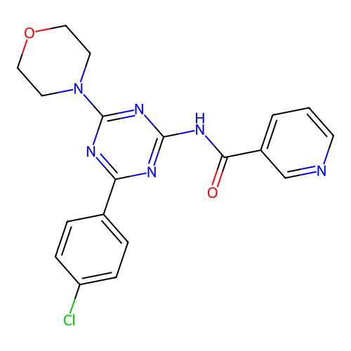 3-Pyridinecarboxamide, N-(4-(4-chlorophenyl)-6-(4-morpholinyl)-1,3,5-triazin-2-yl)- structure