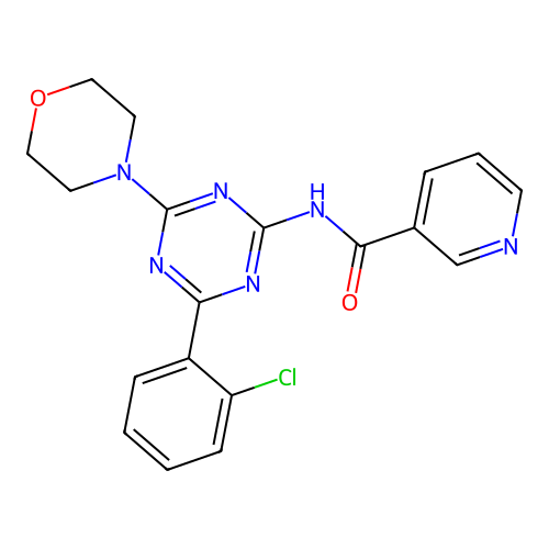 3-Pyridinecarboxamide, N-(4-(2-chlorophenyl)-6-(4-morpholinyl)-1,3,5-triazin-2-yl)- structure