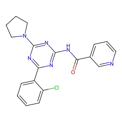 3-Pyridinecarboxamide, N-(4-(2-chlorophenyl)-6-(1-pyrrolidinyl)-1,3,5-triazin-2-yl)- structure