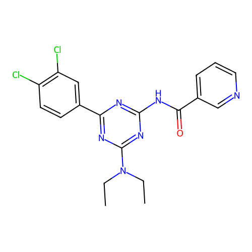 3-Pyridinecarboxamide, N-(4-(3,4-dichlorophenyl)-6-(diethylamino)-1,3,5-triazin-2-yl)- structure