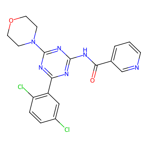 3-Pyridinecarboxamide, N-(4-(2,5-dichlorophenyl)-6-(4-morpholinyl)-1,3,5-triazin-2-yl)- structure