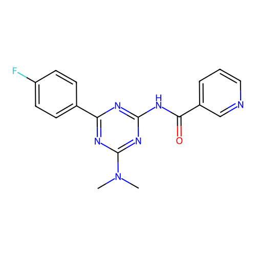 3-Pyridinecarboxamide, N-(4-(dimethylamino)-6-(4-fluorophenyl)-1,3,5-triazin-2-yl)- structure