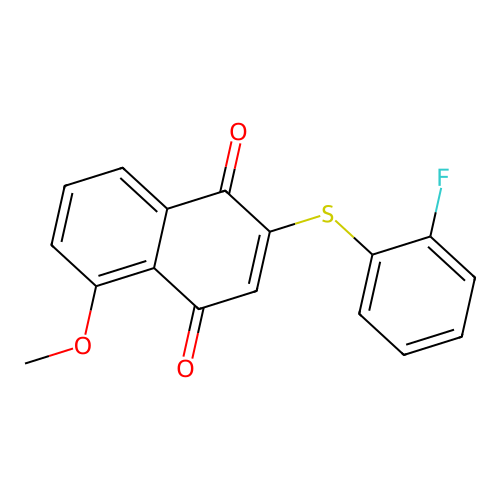 2-(2-Fluorophenyl)sulfanyl-5-methoxy-naphthalene-1,4-dione structure