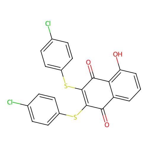 2,3-Bis[(4-chlorophenyl)sulfanyl]-5-hydroxy-naphthalene-1,4-dione structure