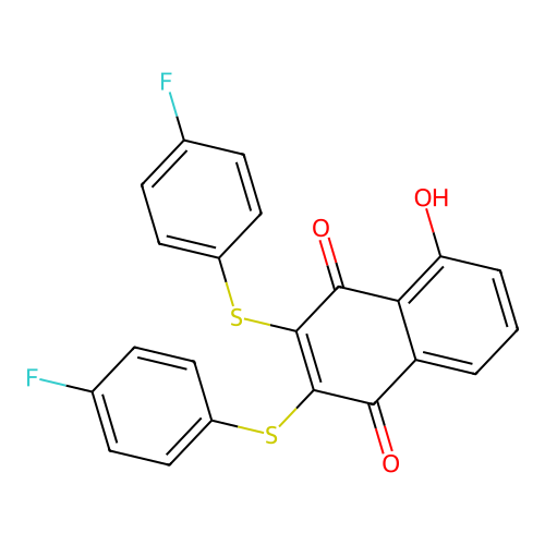 2,3-Bis[(4-fluorophenyl)sulfanyl]-5-hydroxy-naphthalene-1,4-dione structure