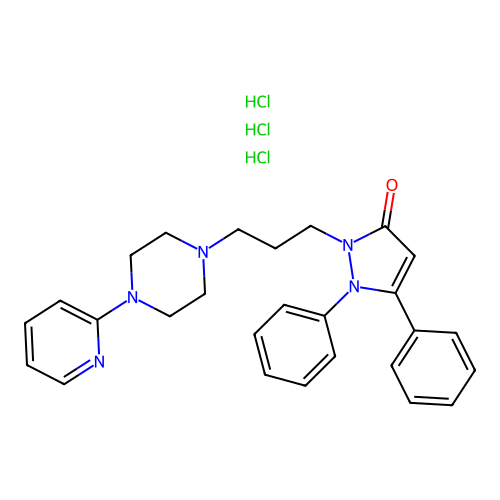 3H-Pyrazol-3-one, 1,2-dihydro-1,5-diphenyl-2-(3-(4-(2-pyridinyl)-1-piperazinyl)propyl)-, trihydrochloride structure