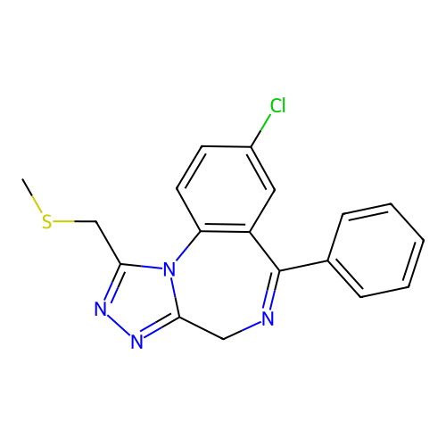 4H-(1,2,4)Triazolo(4,3-a)(1,4)benzodiazepine, 8-chloro-1-((methylthio)methyl)-6-phenyl- structure