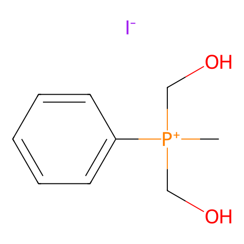 Bis(hydroxymethyl)(methyl)phenylphosphanium iodide structure