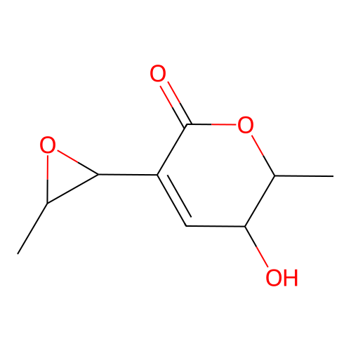 2H-Pyran-2-one, 5,6-dihydro-5-hydroxy-6-methyl-3-(3-methyloxiranyl)- structure
