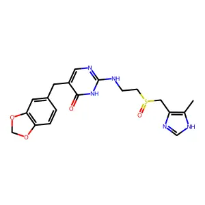 4(1H)-Pyrimidinone, 5-(1,3-benzodioxol-5-ylmethyl)-2-((2-(((5-methyl-1H-imidazol-4-yl)methyl)sulfinyl)ethyl)amino)- structure