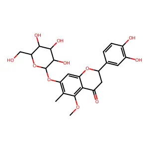 4H-1-Benzopyran-4-one, 2-(3,4-dihydroxyphenyl)-7-(beta-D-glucopyranosyloxy)-2,3-dihydro-5-methoxy-6-methyl-, (S)- structure