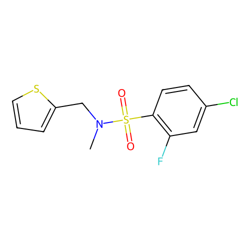 4-chloro-2-fluoro-N-methyl-N-(thiophen-2-ylmethyl)benzenesulfonamide structure